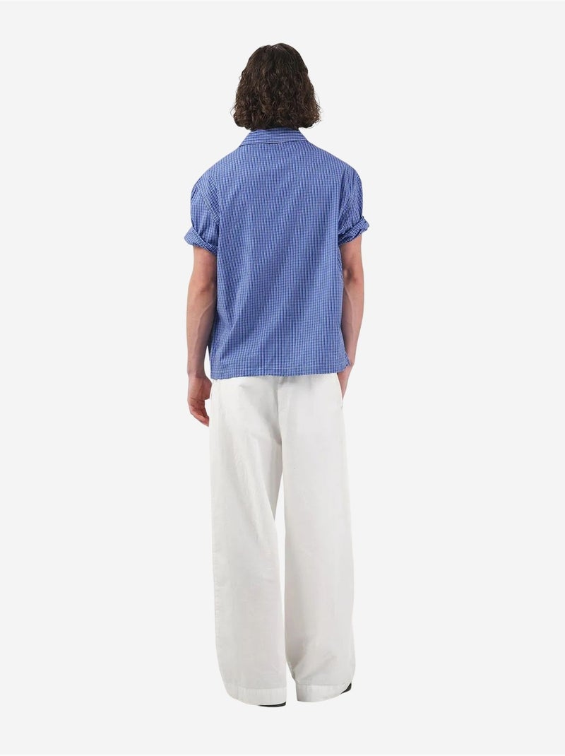 Camisa casual de cuadros con botones y manga corta giesto Azul eléctrico - Kiabi