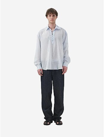 Camisa casual de manga larga de corte relajado con detalle anudado giesto