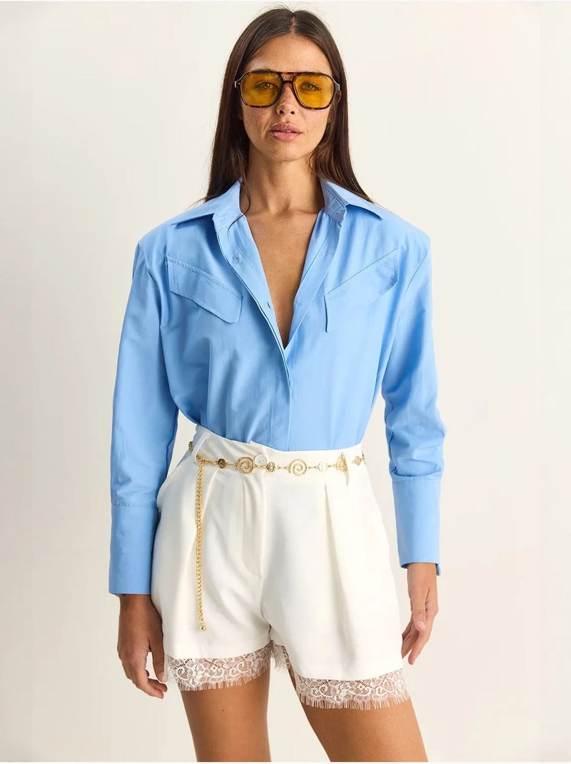 Camisa casual de popelín con botones, manga larga y bolsillo lucci Azul claro - Kiabi