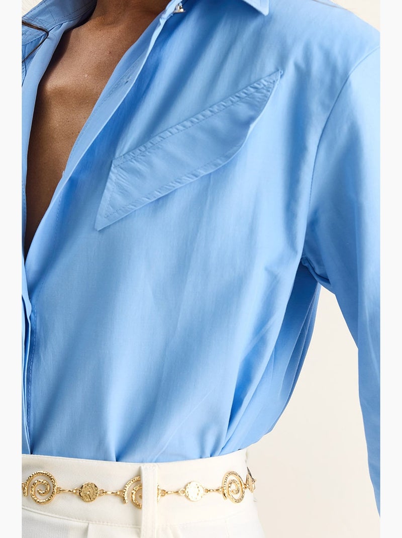 Camisa casual de popelín con botones, manga larga y bolsillo lucci Azul claro - Kiabi