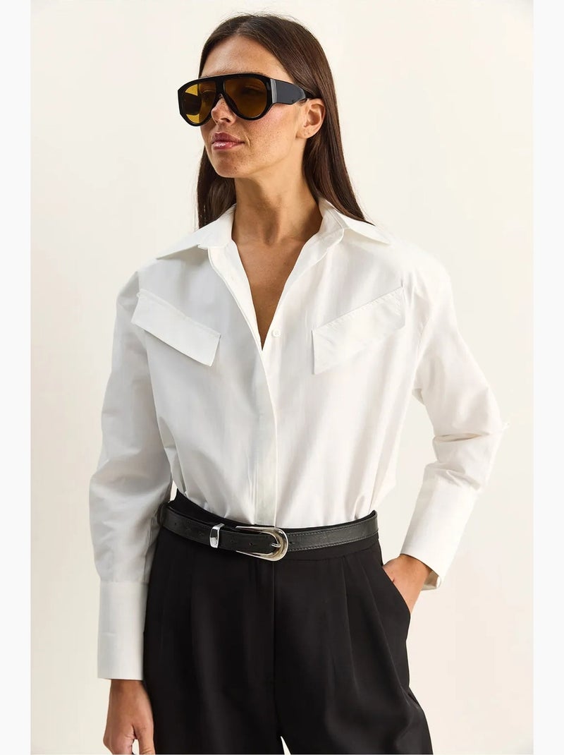 Camisa casual de popelín con botones, manga larga y bolsillo lucci Blanco - Kiabi