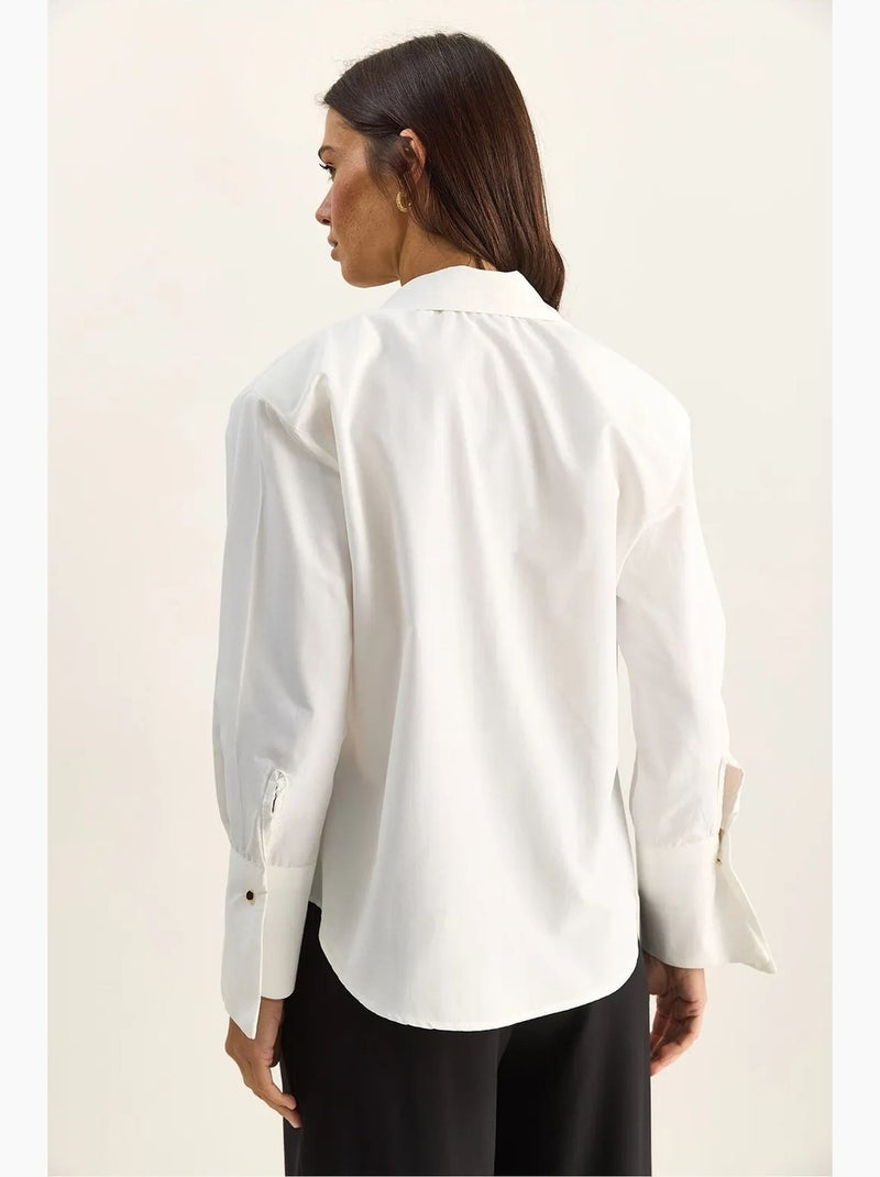 Camisa casual de popelín con botones, manga larga y bolsillo lucci Blanco - Kiabi
