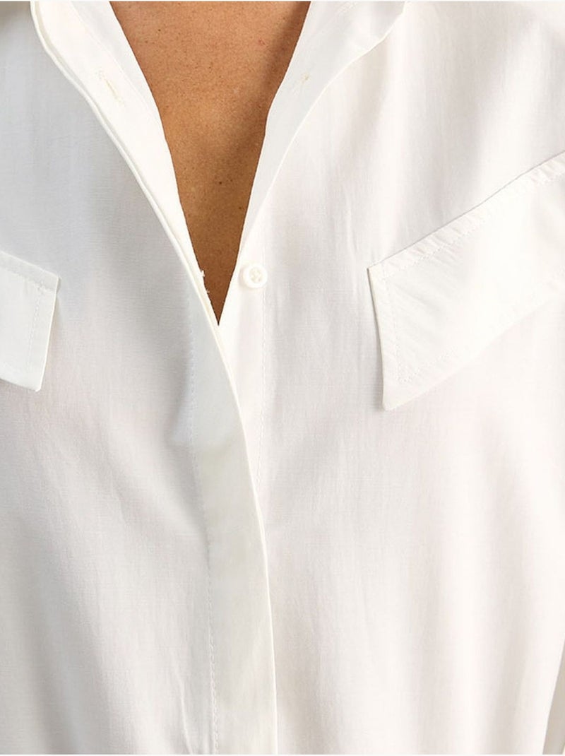 Camisa casual de popelín con botones, manga larga y bolsillo lucci Blanco - Kiabi