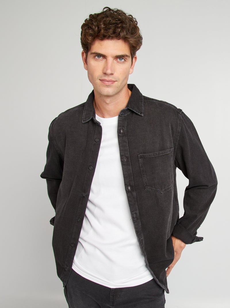 Camisa clásica lisa vaquera GRIS - Kiabi
