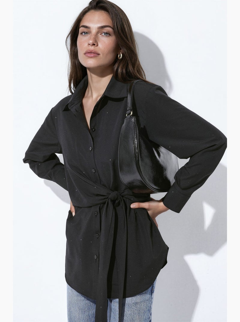 Camisa con apliques de strass y detalle de lazo hiccup Negro - Kiabi
