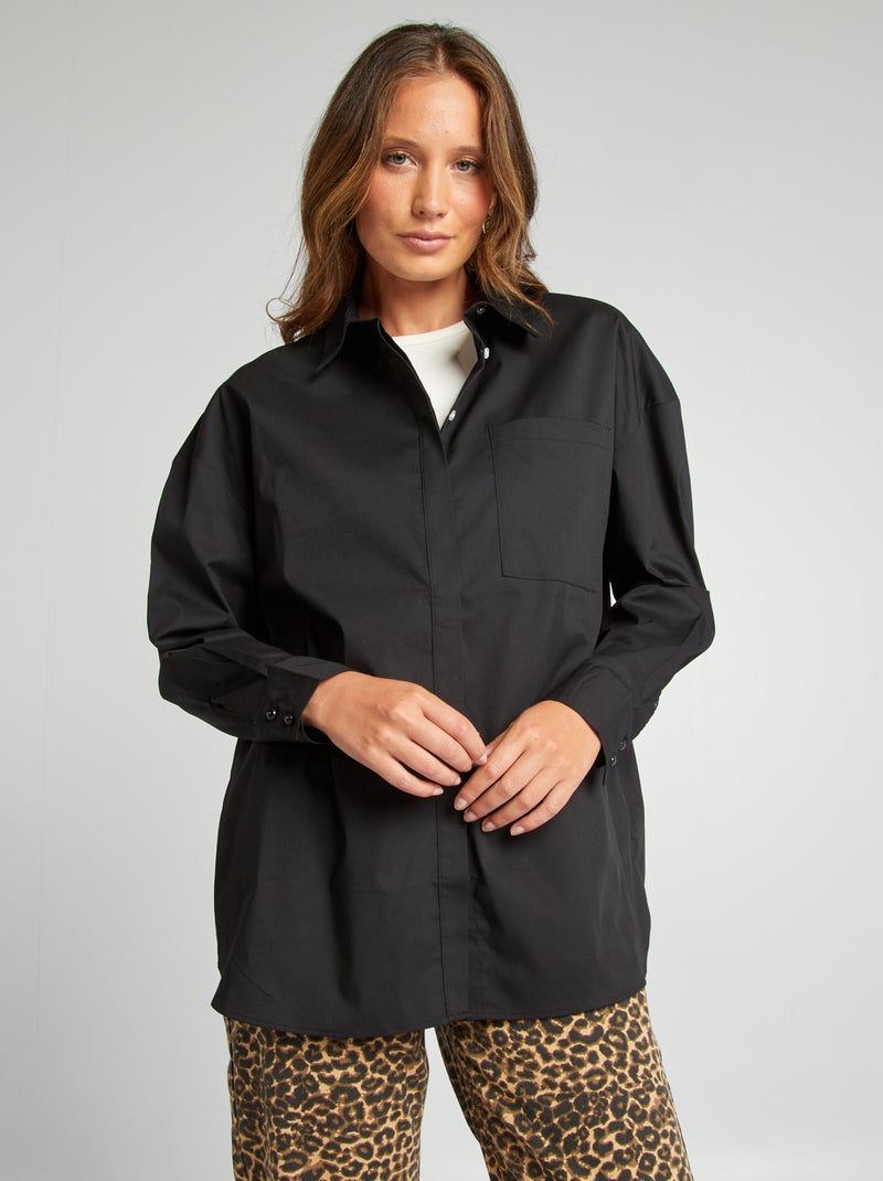 Camisa con bolsillo en el pecho negro - Kiabi