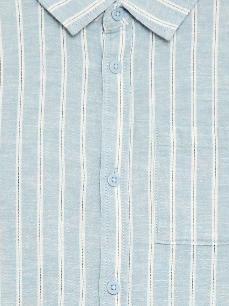 Camisa con bolsillo y mangas remangables Azul - Kiabi