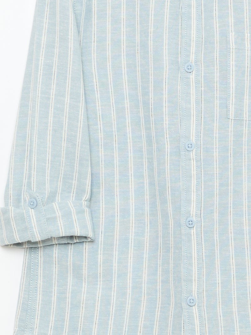 Camisa con bolsillo y mangas remangables Azul - Kiabi