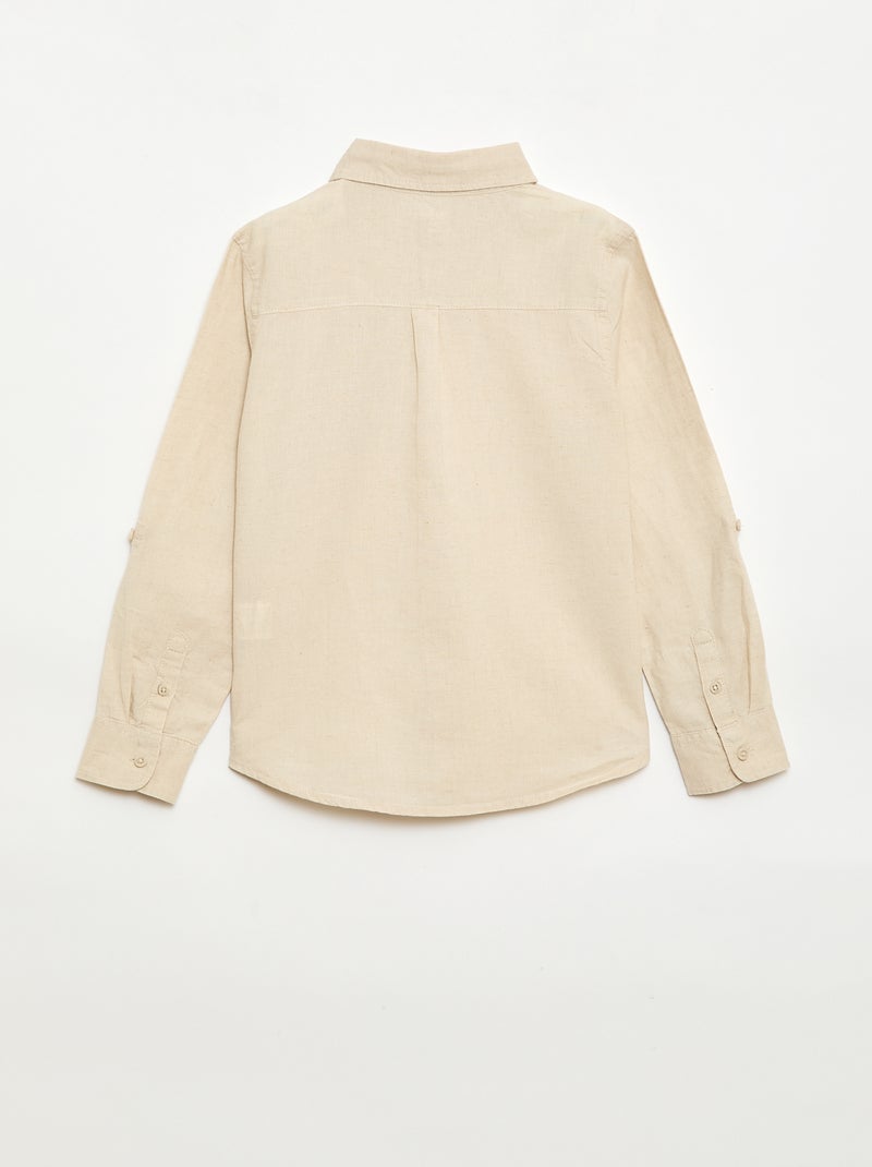 Camisa con bolsillo y mangas remangables Beige - Kiabi