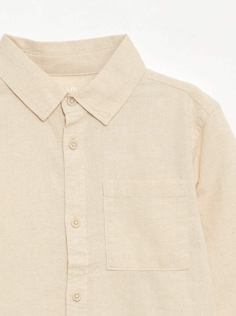 Camisa con bolsillo y mangas remangables Beige - Kiabi