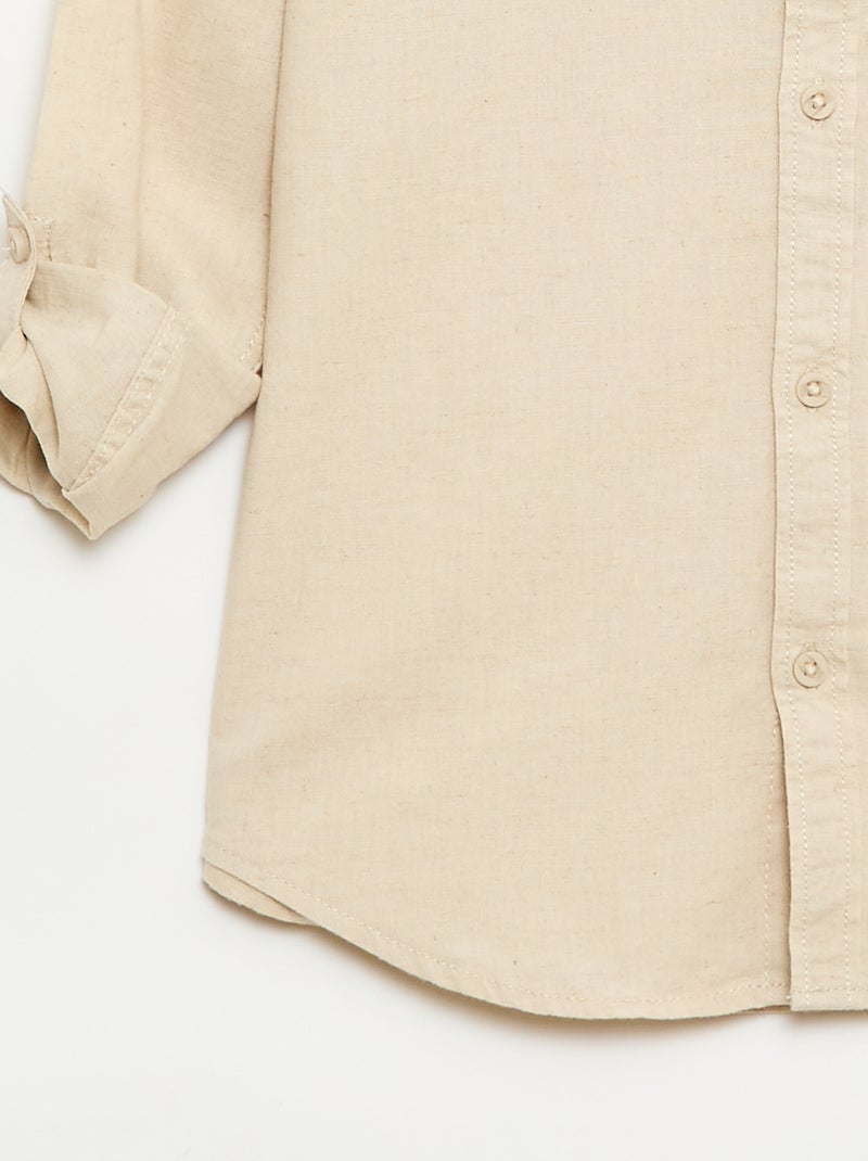 Camisa con bolsillo y mangas remangables Beige - Kiabi