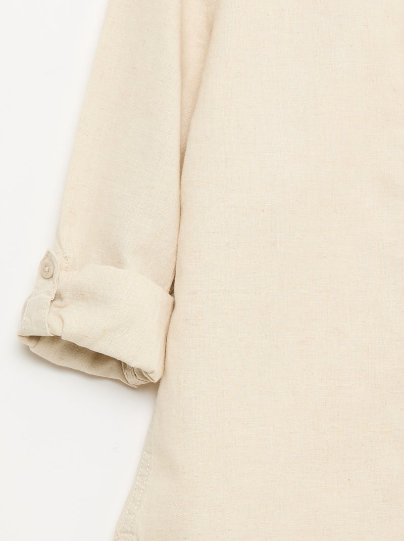 Camisa con bolsillo y mangas remangables Beige - Kiabi