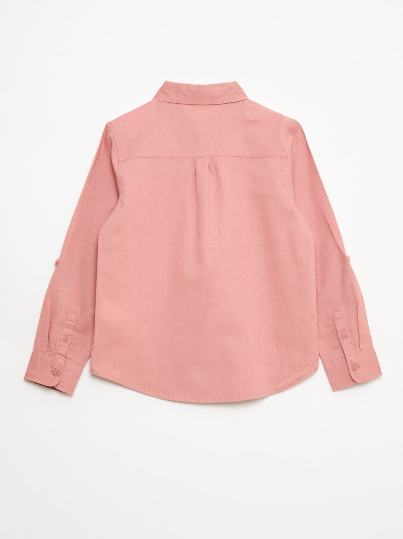 Camisa con bolsillo y mangas remangables Rosa - Kiabi