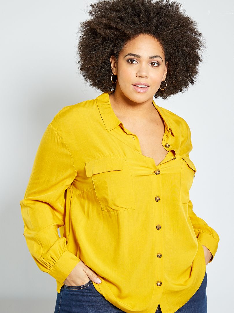 Camisa con bolsillos de parche amarillo bronce - Kiabi