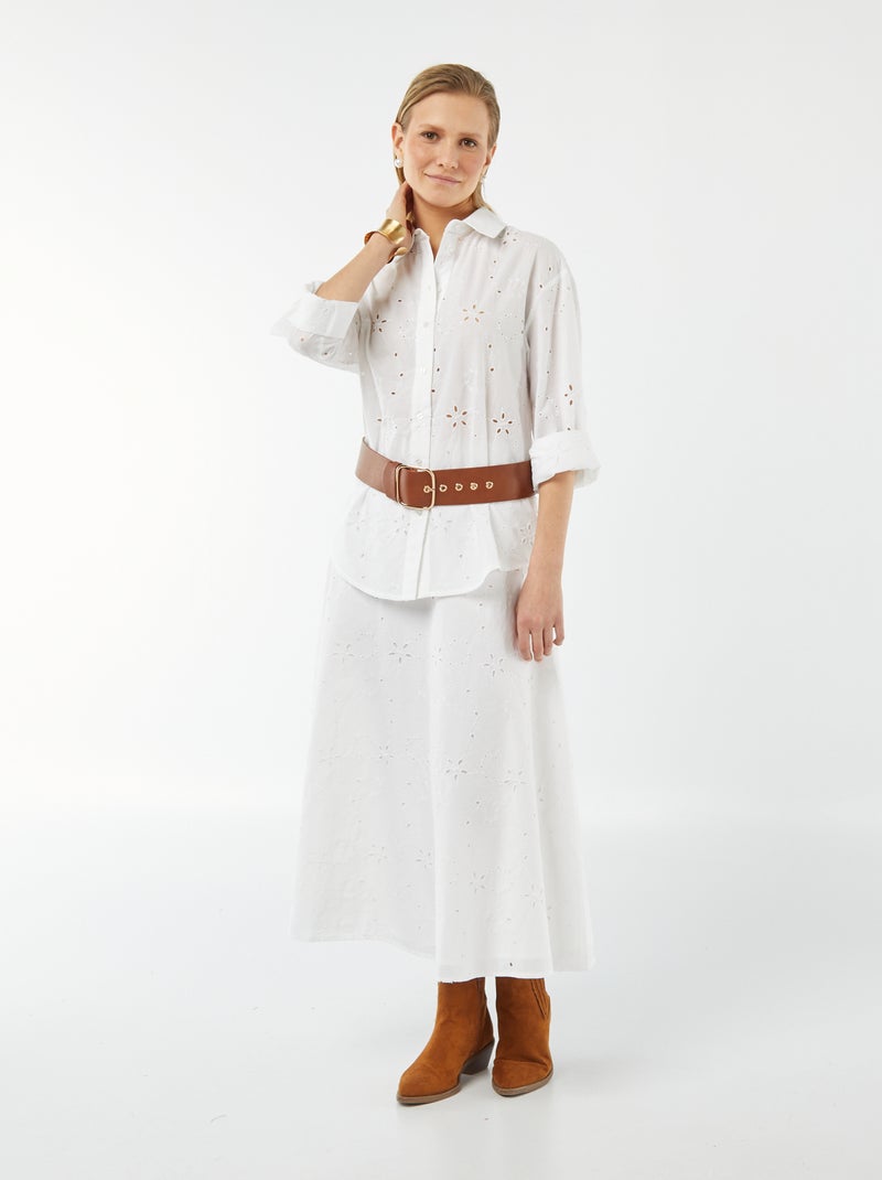Camisa con bordado inglés BLANCO - Kiabi