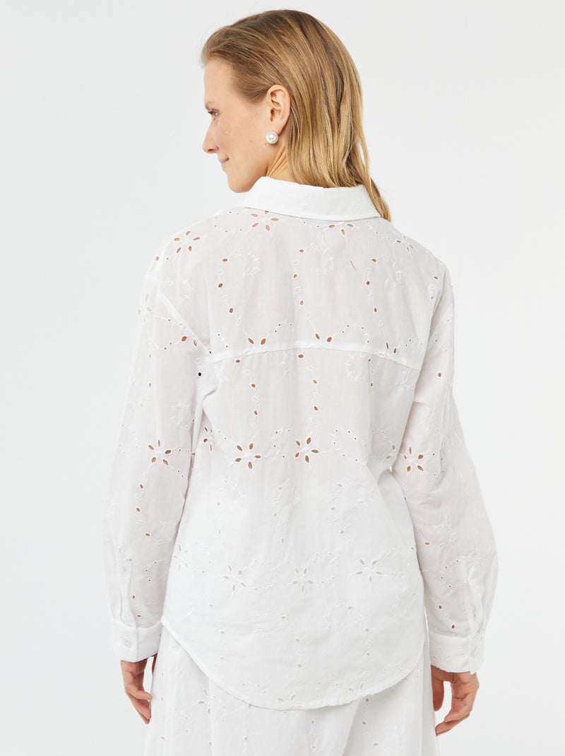 Camisa con bordado inglés BLANCO - Kiabi