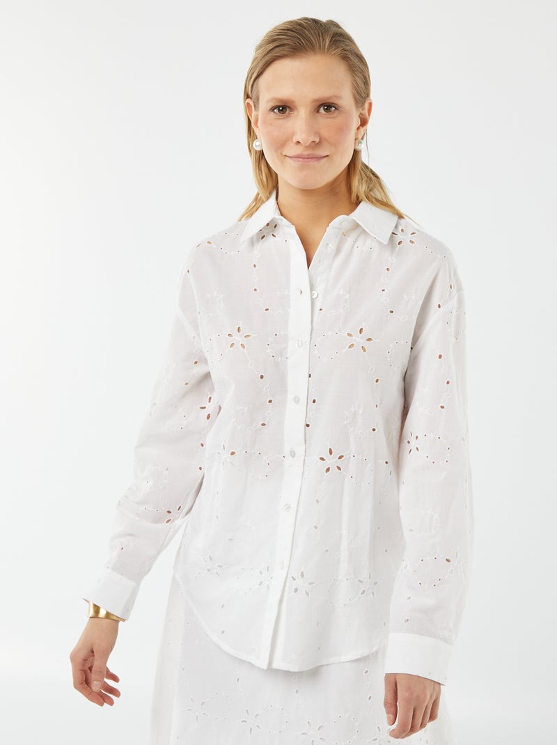 Camisa con bordado inglés BLANCO - Kiabi