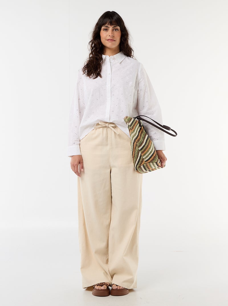 Camisa con bordado inglés y detalles ondulados Blanco - Kiabi