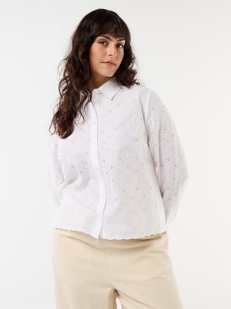 Camisa con bordado inglés y detalles ondulados Blanco - Kiabi
