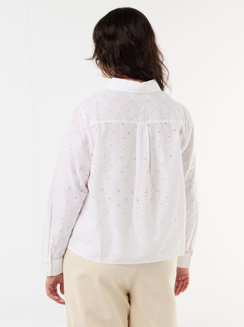 Camisa con bordado inglés y detalles ondulados Blanco - Kiabi