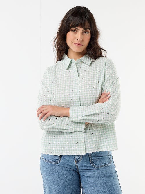 Camisa con bordado inglés y detalles ondulados - Kiabi