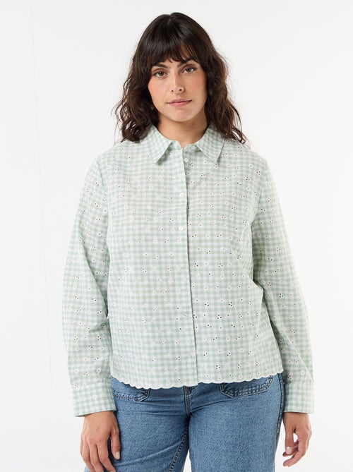 Camisa con bordado inglés y detalles ondulados - Kiabi