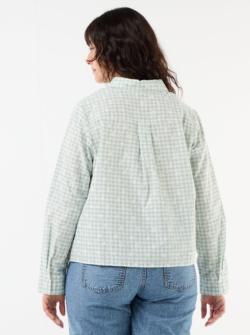 Camisa con bordado inglés y detalles ondulados Verde - Kiabi