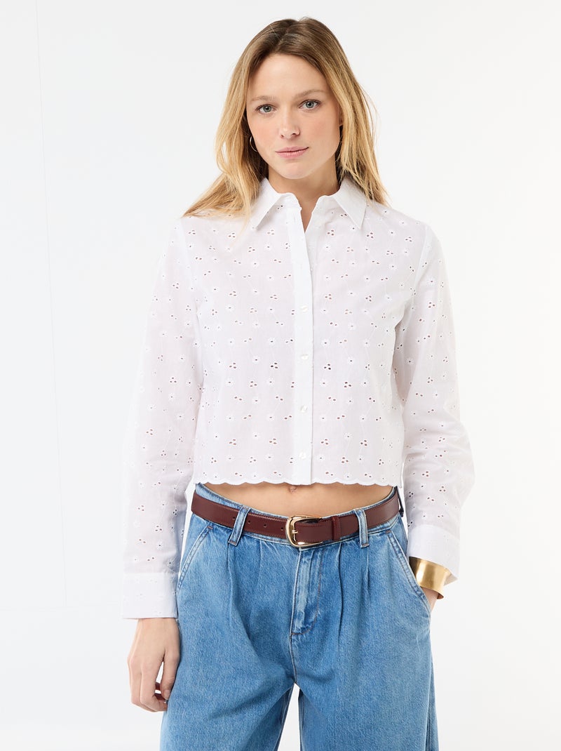 Camisa con bordados "all over" Blanco - Kiabi