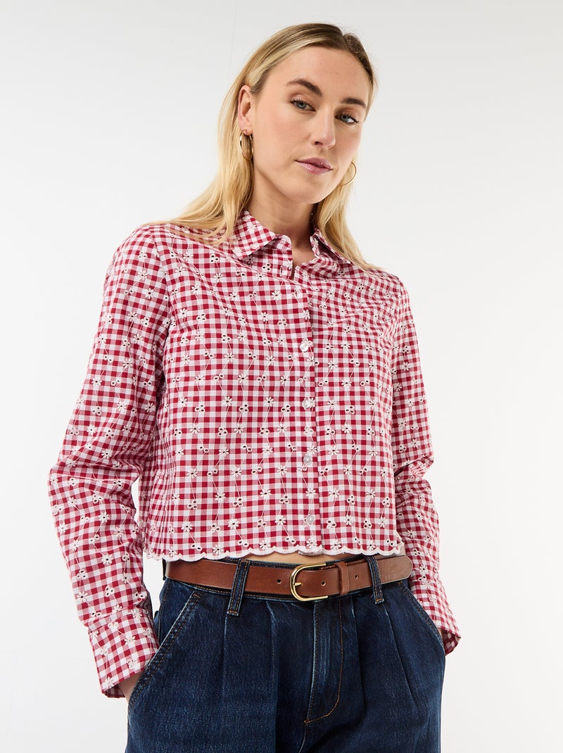 Camisa con bordados "all over" Rojo - Kiabi