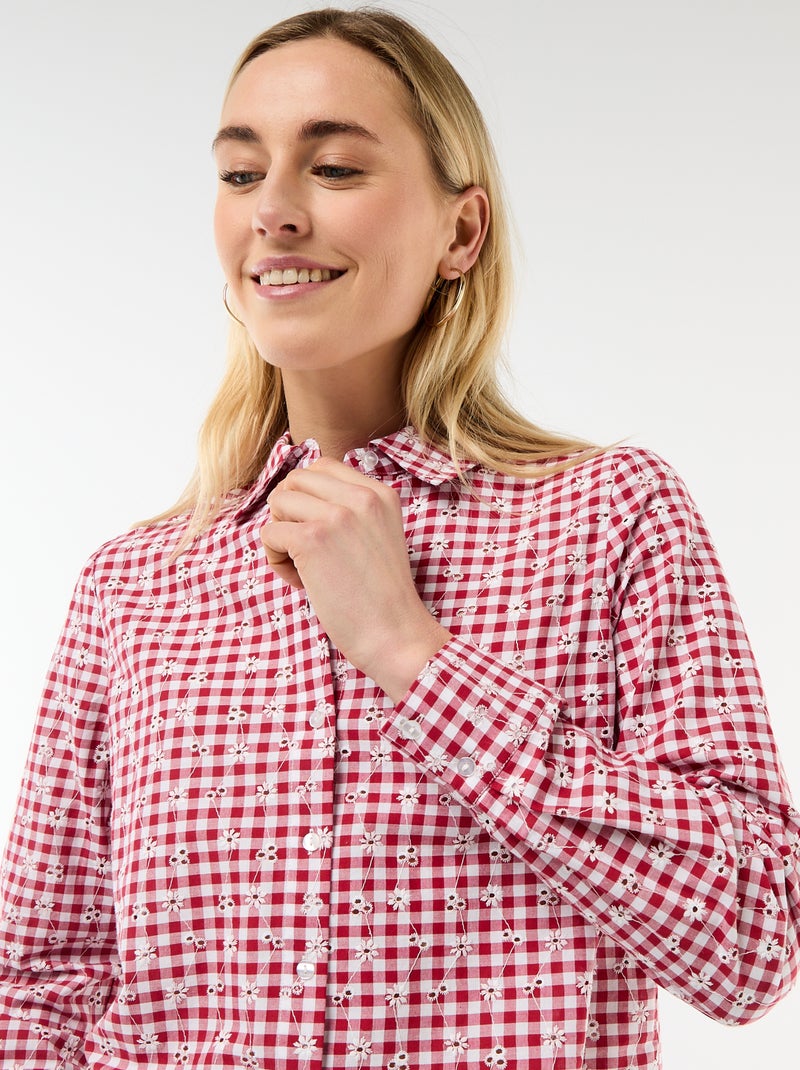 Camisa con bordados "all over" Rojo - Kiabi