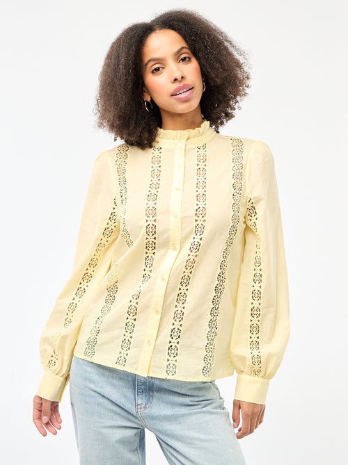 Camisa con bordados ingleses y volantes en el cuello - Kiabi