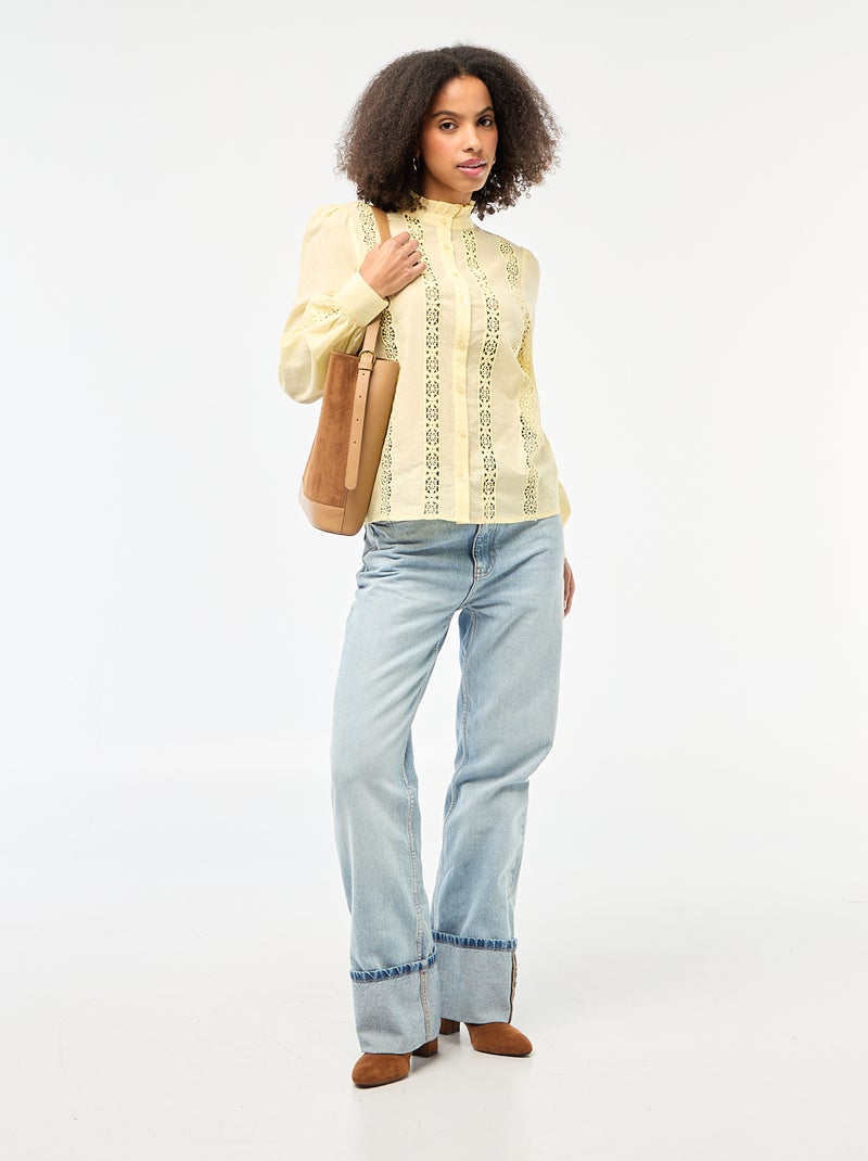 Camisa con bordados ingleses y volantes en el cuello Amarillo - Kiabi