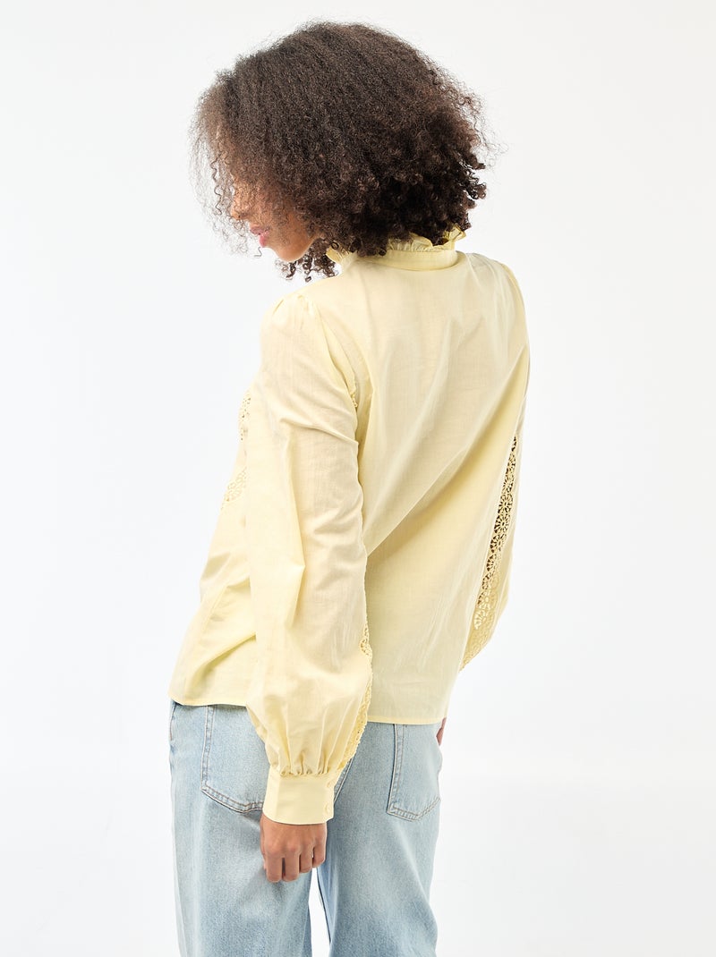 Camisa con bordados ingleses y volantes en el cuello Amarillo - Kiabi