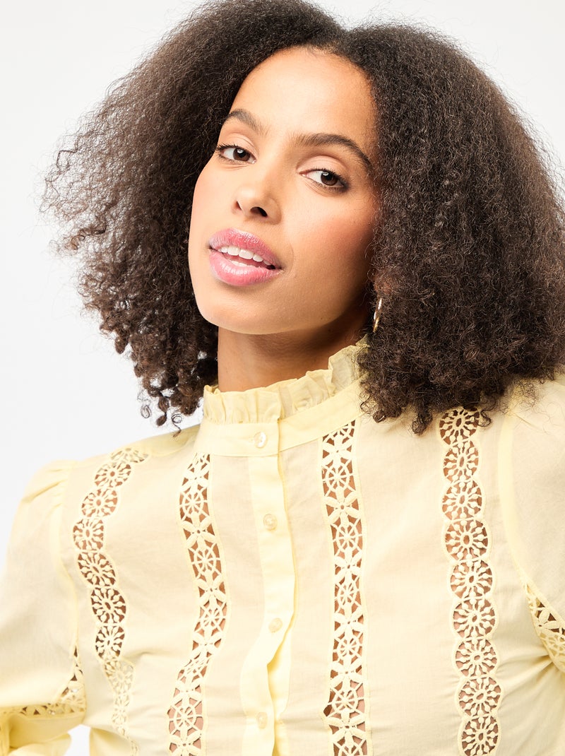 Camisa con bordados ingleses y volantes en el cuello Amarillo - Kiabi