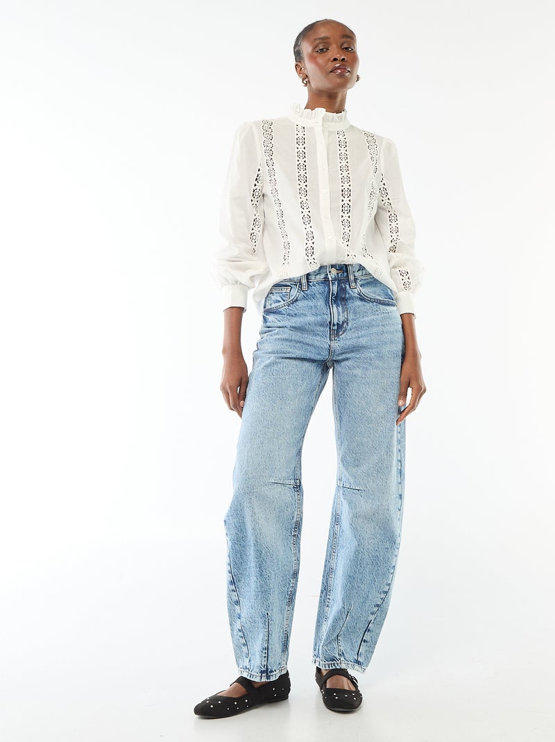 Camisa con bordados ingleses y volantes en el cuello Blanco - Kiabi