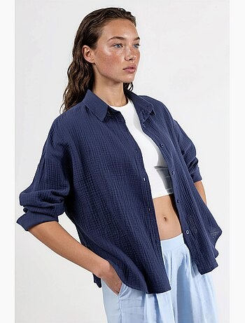 Camisa con botones de algodón texturizado busem