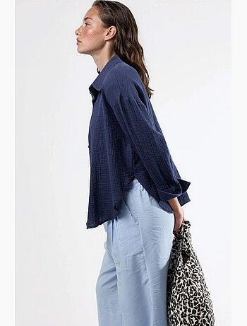 Camisa con botones de algodón texturizado busem