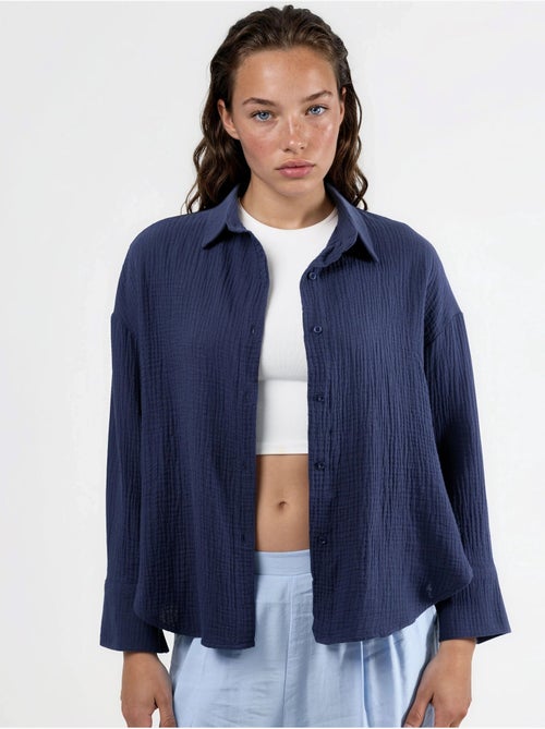 Camisa con botones de algodón texturizado busem - Kiabi Camisa con botones de algodón texturizado busem - Kiabi