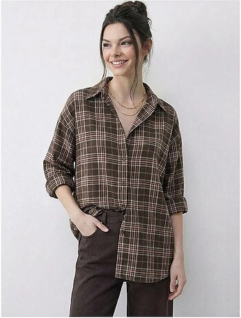 Camisa con botones de cuadros de corte relajado lucci