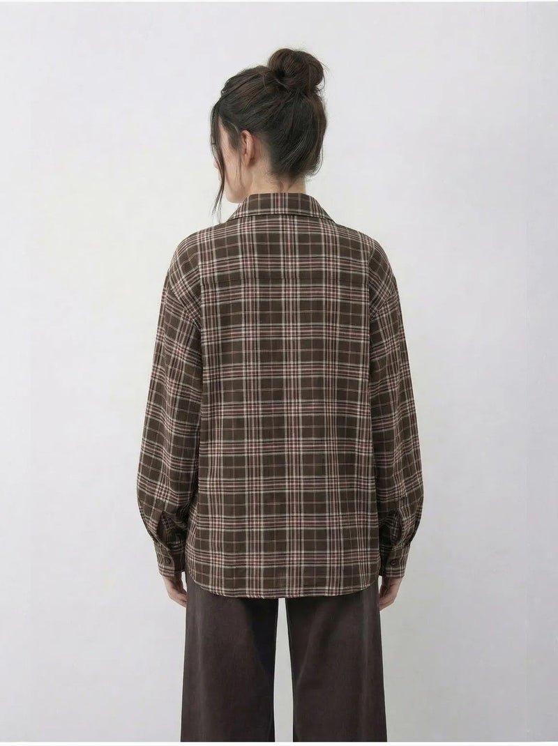 Camisa con botones de cuadros de corte relajado lucci Marrón chocolate - Kiabi