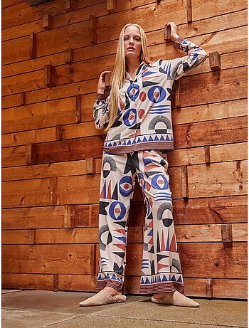 Camisa con botones, estampado geométrico de algodón