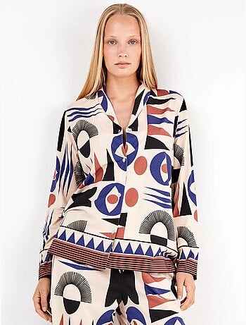 Camisa con botones, estampado geométrico de algodón