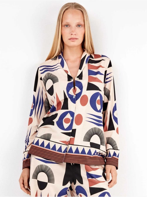 Camisa con botones, estampado geométrico de algodón - Kiabi Camisa con botones, estampado geométrico de algodón - Kiabi
