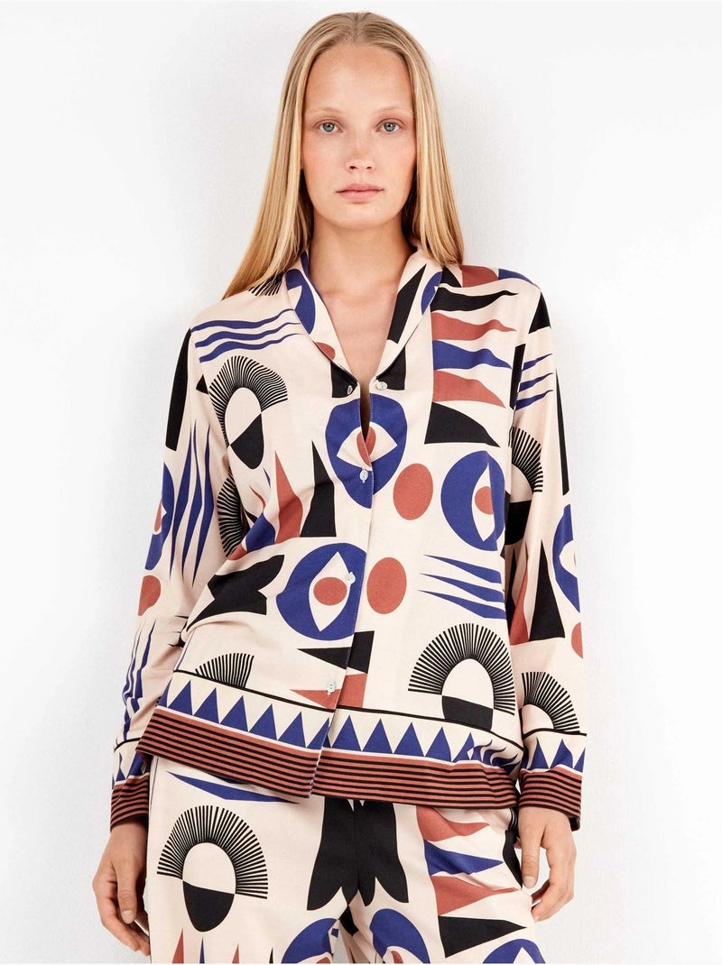 Camisa con botones, estampado geométrico de algodón Multicolor - Kiabi