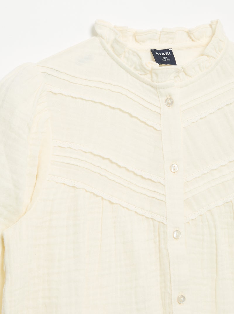 Camisa con cuello con volantes y bordados Beige - Kiabi