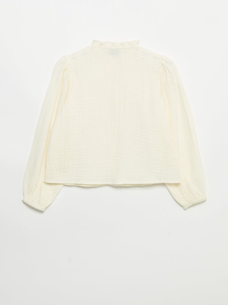 Camisa con cuello con volantes y bordados Beige - Kiabi