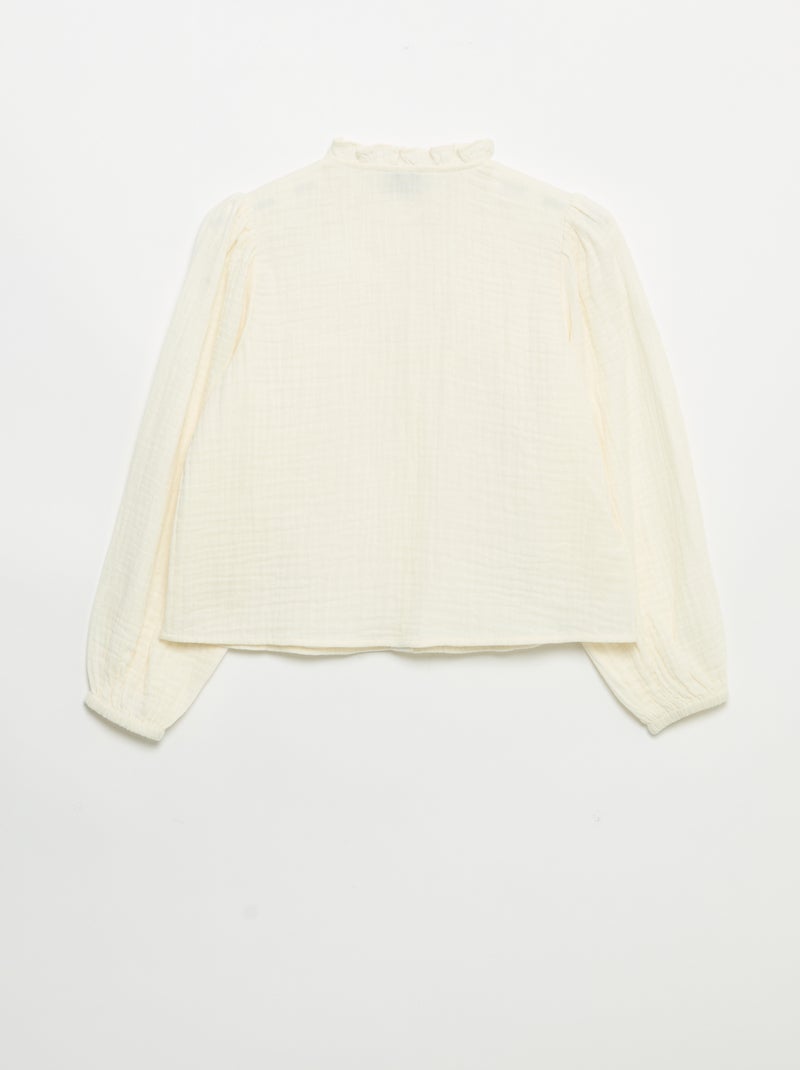 Camisa con cuello con volantes y bordados Beige - Kiabi