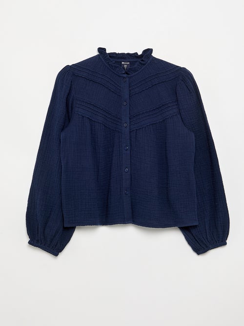 Camisa con cuello con volantes y bordados - Kiabi Camisa con cuello con volantes y bordados - Kiabi