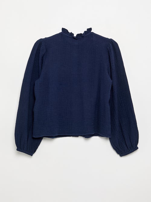 Camisa con cuello con volantes y bordados - Kiabi Camisa con cuello con volantes y bordados - Kiabi