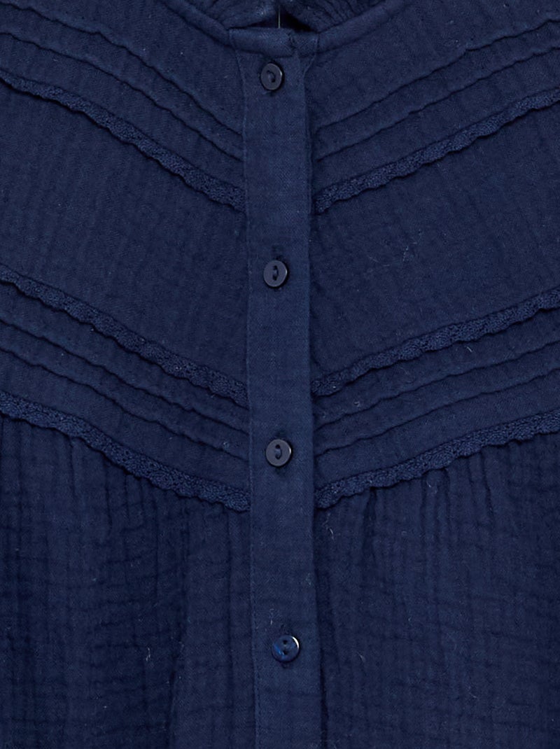 Camisa con cuello con volantes y bordados Negro - Kiabi